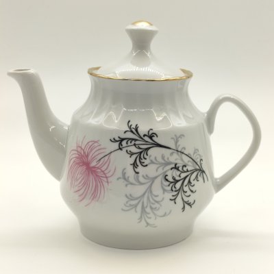 купить Чайник заварочный с цветочным декором в виде астр, фарфор, деколь, золочение, Рижский фарфорово-фаянсовый завод, СССР, 1970-1980 гг.