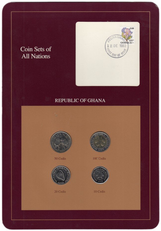 купить Серия "Наборы монет всех стран мира" - Гана (набор из 4 монет и 1 марки в буклете)