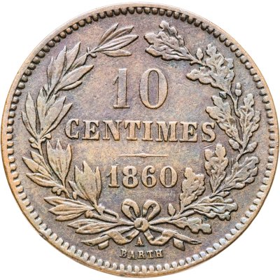 Купить Люксембург 10 сантимов (centimes) 1860