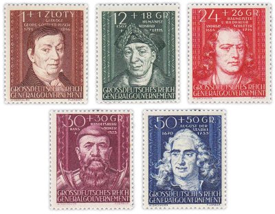 купить Польша, оккупированная Третьим рейхом, набор из 5 марок 1944 г. "Личности"