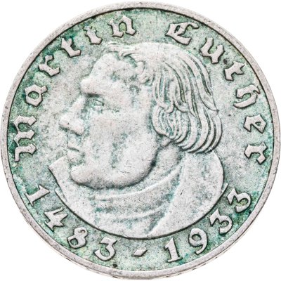купить Германия (Третий рейх) 2 рейхсмарки (reichsmark) 1933 А "450 лет со дня рождения Мартина Лютера"