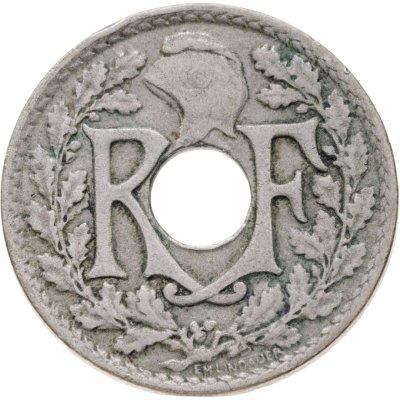 купить Франция 10 сантимов (centimes) 1920 отверстие в центре