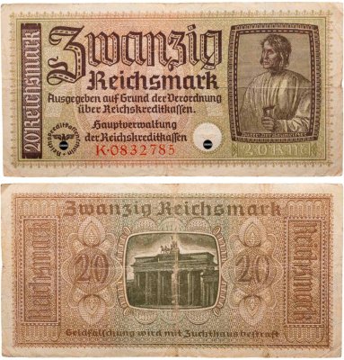 купить Германия 20 рейхсмарок 1940-1945 Немецкие оккупационные территории
