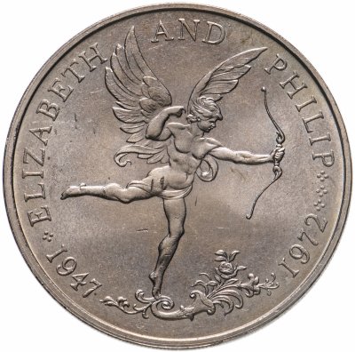 купить Гернси 25 пенсов (pence) 1972 "25 лет свадьбе Королевы Елизаветы II и Принца Филиппа"