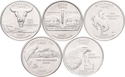 купить США годовой набор квотеров 25 центов 2007 "Штаты и Территории" (5 монет)