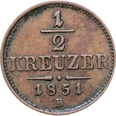 купить Австрия 1/2 крейцера (kreuzer) 1851 B