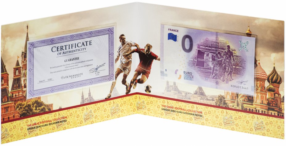 купить 0 евро 2018 года - Чемпионат мира по футболу Страна - Чемпионы мира - Франция в буклете с сертификатом UNC