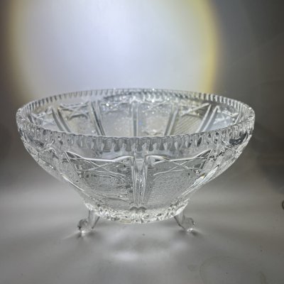 купить Фруктовница на ножках круглой формы, хрусталь, алмазная грань, СССР, 1970-1990 гг.