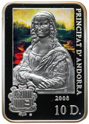 купить Андорра 10 динеров 2008 "Великие художники - Леонардо да Винчи, с сертификатом
