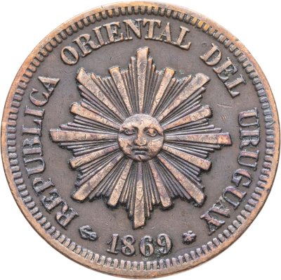 купить Уругвай 2 сентесимо (centesimos) 1869