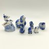Купить Набор из шести статуэток и копилки "Овечки", Гжель, фарфор, роспись, Россия, 1990-2010 гг.