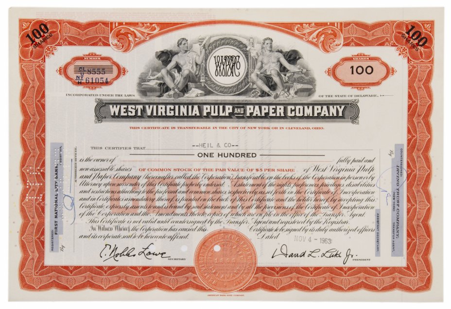 купить Акция США WEST VIRGINIA PULP and PAPER COMPANY 1963-1965 гг.