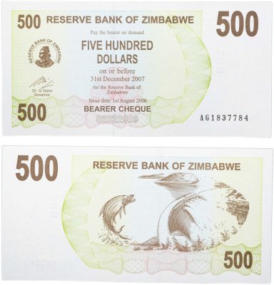 купить Зимбабве 500 долларов (2006) 2007