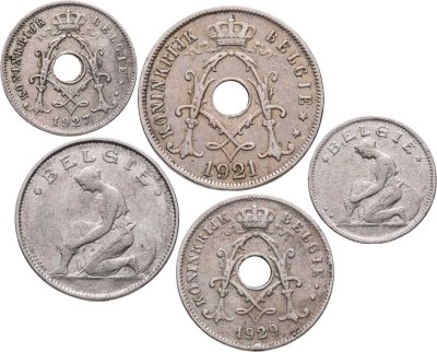 купить Бельгия набор монет 1920-1932 (5 штук), надпись "BELGIË"