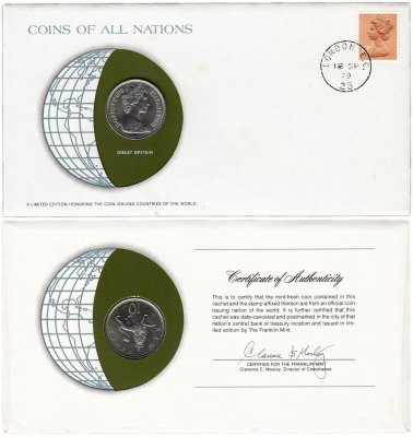 купить Серия «Монеты всех стран мира» - Великобритания 10 новых пенсов (new pence) 1979 (монета и 1 марка в конверте)