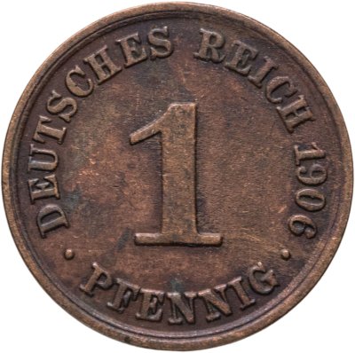 купить Германия 1 пфенниг 1906, знак монетного двора: "А" - Берлин