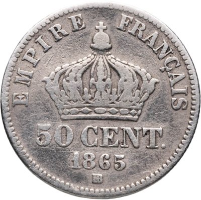 купить Франция 50 сантимов (centimes) 1865 BB знак монетного двора: "BB" - Страсбург