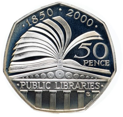 купить Великобритания 50 пенсов (pence) 2000 150 лет публичной библиотеке