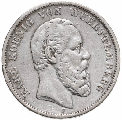 купить Германская Империя, Вюртемберг 5 марок (mark) 1874 F