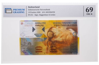 купить Швейцария 10 франков 2008 в слабе PG UNC69