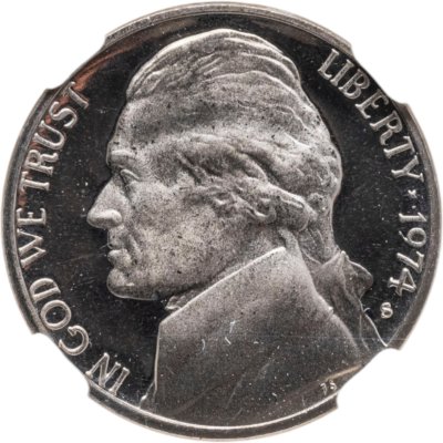 купить США 5 центов (cents) 1974 S "Jefferson Nickel (Джефферсон)" в слабе DNC PF66