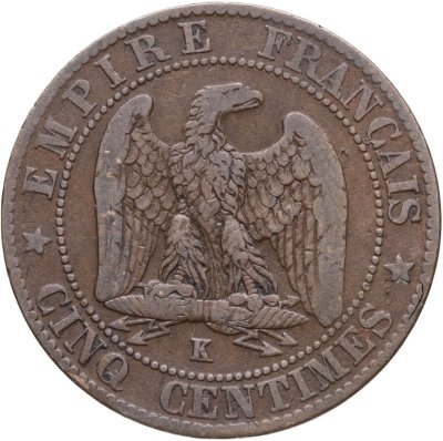 купить Франция 5 сантимов (centimes) 1861 K знак монетного двора: "K" - Бордо