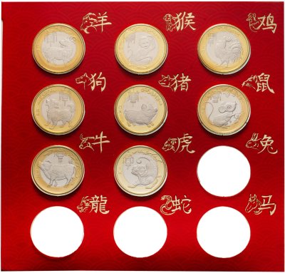 купить Китай набор из 8 монет 10 юаней 2018 "Китайский гороскоп"