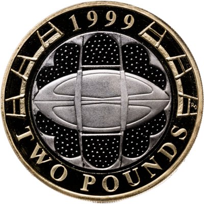 купить Великобритания 2 фунта (pounds) 1999 "Чемпионат мира по регби"
