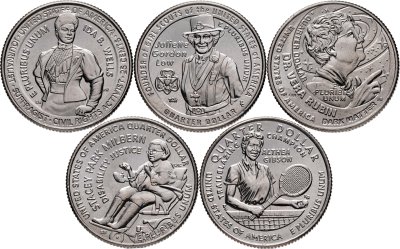купить США набор из 5-ти монет 1/4 доллара (25 центов, квотер) 2025 D Американские женщины