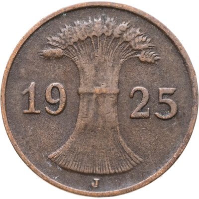 купить Германия 1 рейхспфенниг (reichspfennig) 1925, знак монетного двора "J" — Гамбург