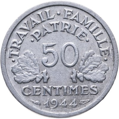 купить Франция 50 сантимов (centimes) 1944 ÉTAT FRANÇAIS знак монетного двора: "B" - Бомон-ле-Роже