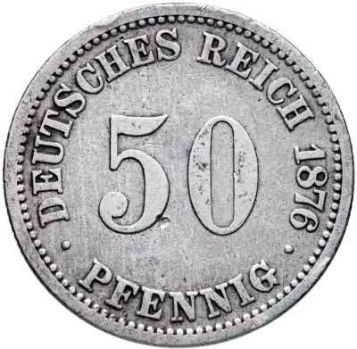 купить Германия 50 пфеннигов (pfennig) 1876, знак монетного двора: "A" - Берлин