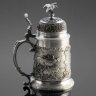 Купить Кружка пивная , украшенная рельефными изображениями охоты  и крышкой с фигурой орла, MSJ 95 Tin Art, олово, рельефные изображения, Германия, 1970-1990 гг.