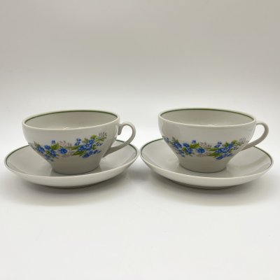 купить Набор из 2-х чайных пар с цветочным декором (в подборе), фарфор, деколь, Дулевский фарфоровый завод (Дулёво), Россия, 1993 г.