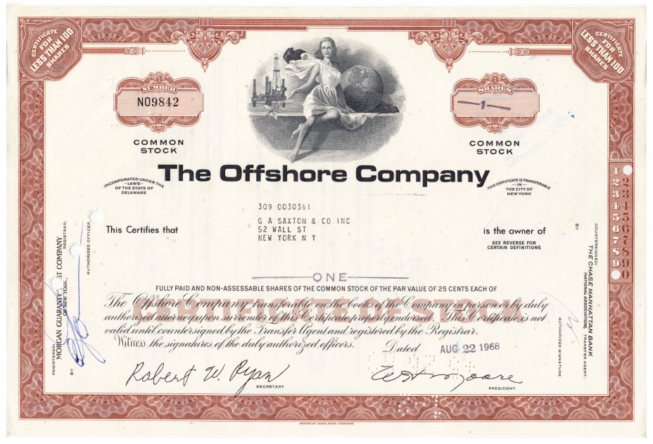 купить Акция США The Offshore Company 1968 г.