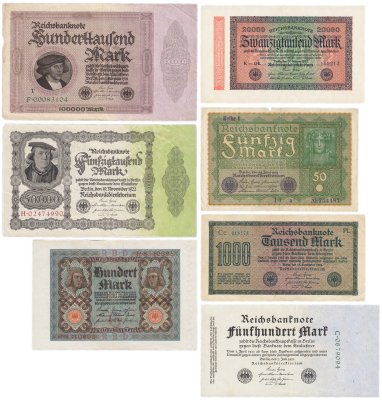 купить Набор Германия 50, 100, 500, 1000, 20000, 50000 и 100000 марок 1919-1923 (7 бон)