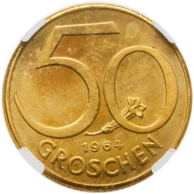 купить Австрия 50 грошей 1964 в слабе NGC PF64