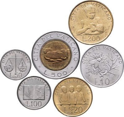 купить Ватикан набор из 6 монет 1992 (10, 20, 50, 100, 200, 500)