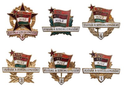 купить Полный комплект из 6 нагрудных значков Коммунистического союза молодежи (комсомол) "Молодежь за социализм", Венгрия, 1950-1960 гг.