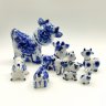 Купить Набор из восьми статуэток "Быки", Гжель, фарфор, роспись, Россия, 1990-2015 гг.