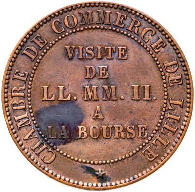 купить Франция 5 сантимов (centimes) 1853, Визит Наполеона III на биржу