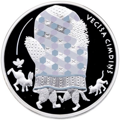 купить Латвия 5 евро 2017 Proof "Сказки третья монета - Дедова рукавица собака", в футляре, с сертификатом