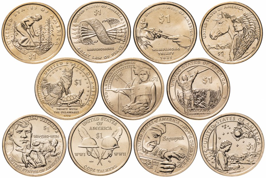купить США набор монет 2009-2019 серии "Коренные Американцы" D (11 монет)