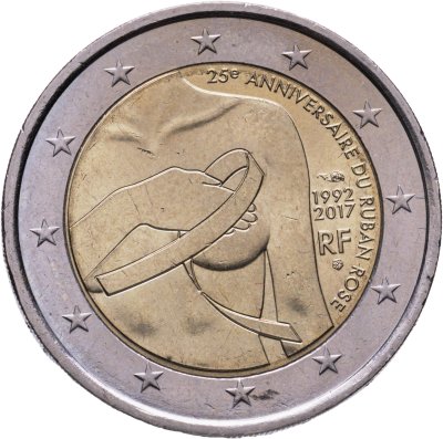 купить Франция 2 евро (euro) 2017 "25 лет Розовой ленте (компания против рака груди)"