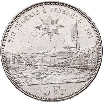 купить Швейцария 5 франков 1881 "Стрелковый фестиваль во Фрибуре"
