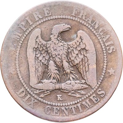 купить Франция 10 сантимов (centimes) 1863 K знак монетного двора: "K" - Бордо