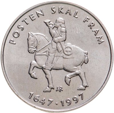 купить Норвегия 5 крон 1997 "350 лет Норвежской почтовой службе"