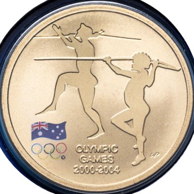 купить Австралия 5 долларов 2004 "Четвертый портрет Елизаветы II — из Сиднея в Афины, Олимпийские игры 2004 г." в буклете