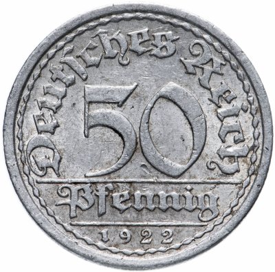 Купить Германия (Веймарская республика) 50 пфеннигов (pfennig) 1922 A