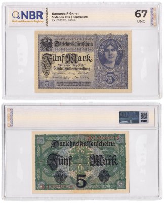 купить Германия 5 марок 1917 в слабе NBR UNC67